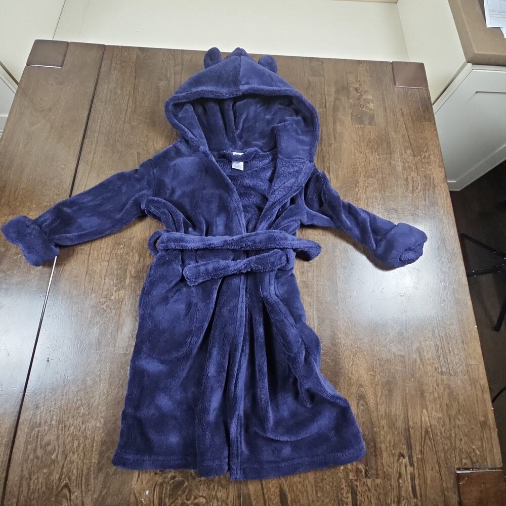 Toddler Hooded Bathrobe Plush Robe Navy Blue Size 4T by Baby Gap